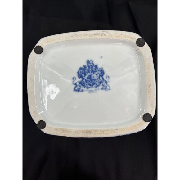 VICTORIA WARE IRONSTONE FLOW BLUE AND WHITE COOKIE JAR / BISCUIT JAR 9.5" TALL - Picture 7 of 9